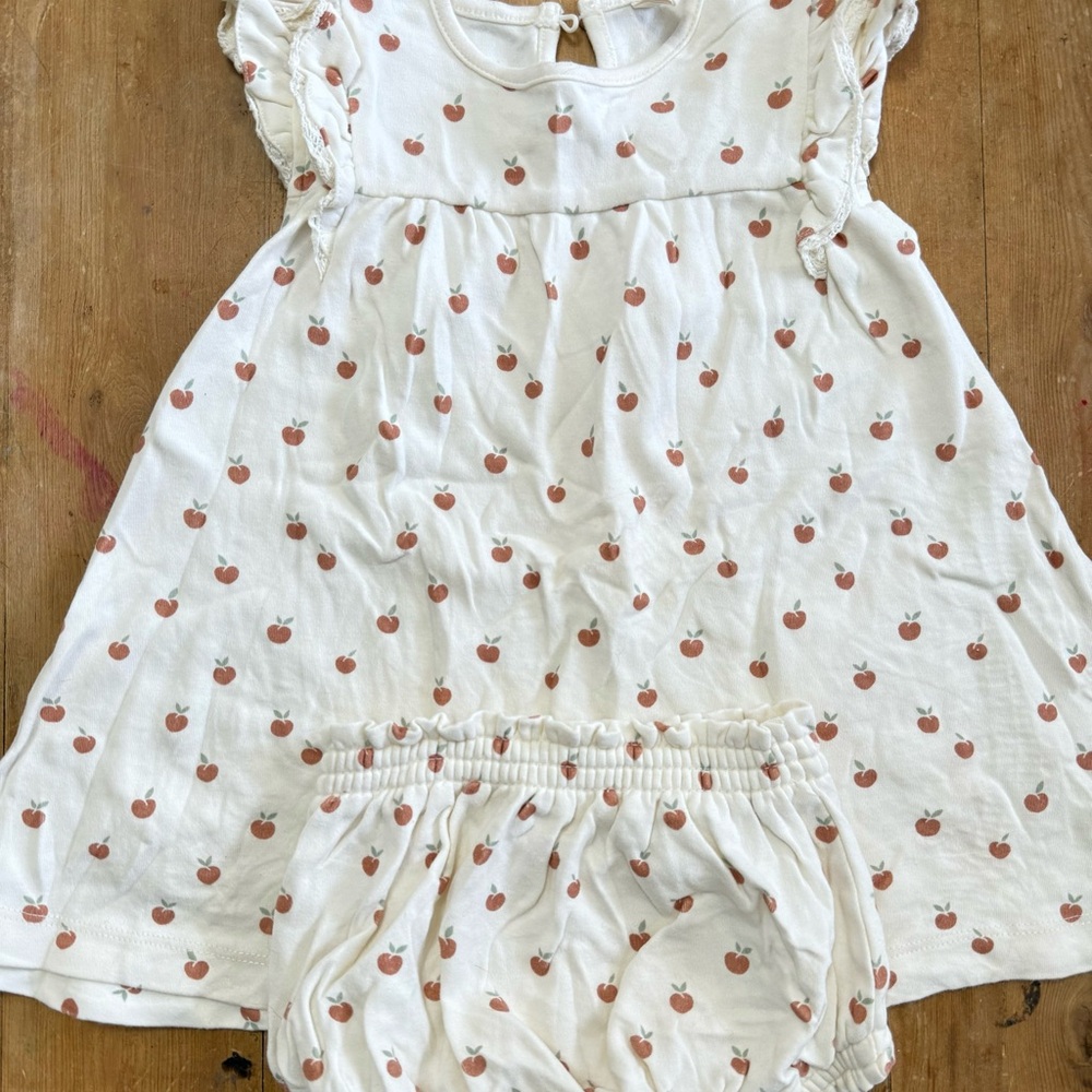 Adorable Peach Print Baby Dress and Bloomers